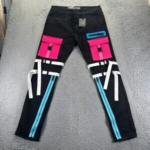 Decibel Jeans Mens 38x33 Black Cotton‎ Denim Straight Grunge Distressed Stretch